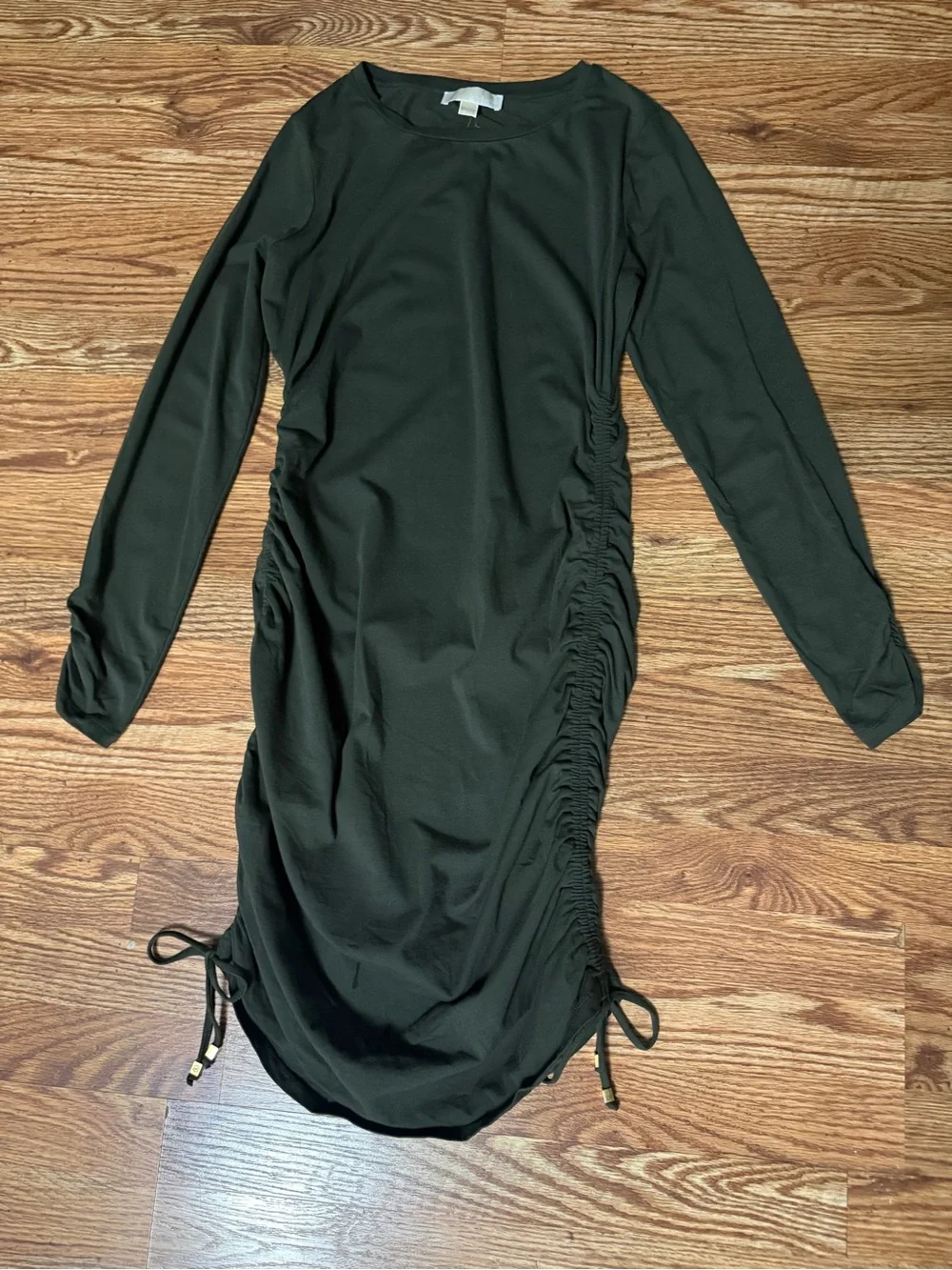Michael Michael Kors Ivy Hunter Green Side Tie Long Sleeve Dress Size Large